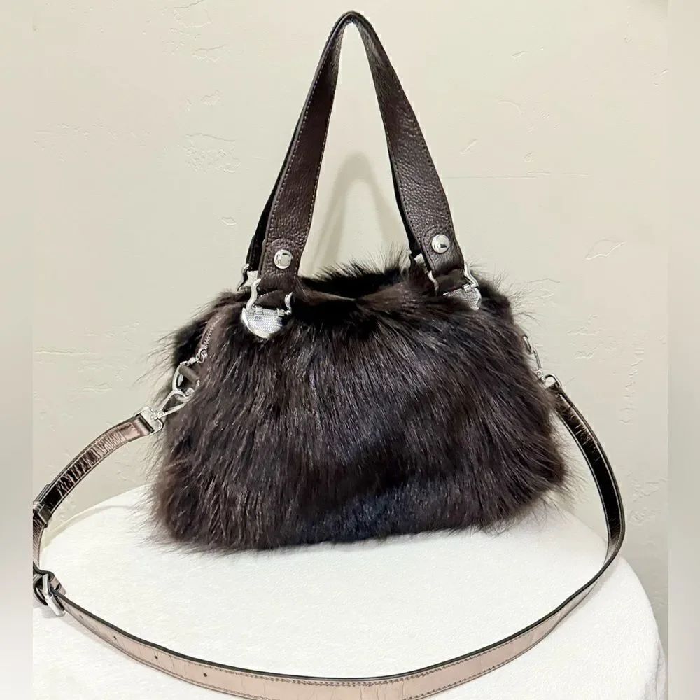 Multi Use Handmade Luxury Natural Fox Fur Slouchy Purse/Shoulder Bag/Crossbody